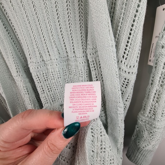 No Boundaries Pointelle Open Cardigan Jade Green Large 11/13 Juniors Knit Pocket - Picture 5 of 9